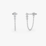 14K Gold Round Diamond Beaded Chain Drop Stud Earrings - 0.21 Ctw 14k White Gold Ferko's Fine Jewelry
