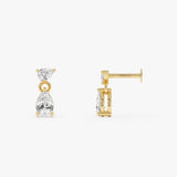 0.36 ctw 14K Gold Double Pear Lab Grown Diamond Flat Back Piercing - 14k Gold