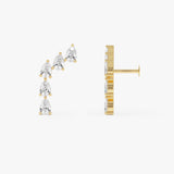 0.76 ctw 14K Gold Pear Lab Grown Diamond Curved Climber Flat Back Stud - 14k Gold