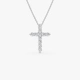 14K Gold Round Lab Grown Diamond Cross Necklace - 1.10 ctw 14k White Gold Ferkos Fine Jewelry