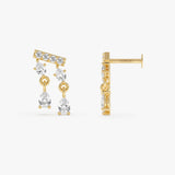 0.3 ctw 14K Gold Pear Lab Grown Diamond Dangle Bar Stud Earring - 14k Gold