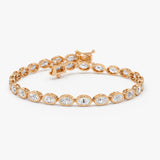 5.00 ctw 14K Gold Oval Lab Grown Diamond Bezel Tennis Bracelet - 14k Rose Gold