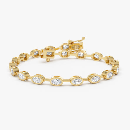 3.75 ctw 14K Oval Shape Lab Grown Diamond Bezel Bar Bracelet 14k Gold Ferko's Fine Jewelry