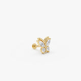 0.19 ctw 14K Gold Marquise Lab Grown Diamond Butterfly Flat Back Piercing - 14k Gold, view 2