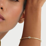0.55 ctw 14K Gold Oval Lab Grown Diamond Bezel Bangle Bracelet, worn on model, view 3