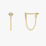 14K Gold Round Diamond Beaded Chain Drop Stud Earrings - 0.21 Ctw Ferko's Fine Jewelry