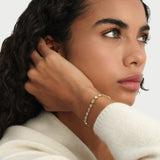 4.65 ctw 14K Gold Oval and Round Lab Grown Diamond Bezel Tennis Bracelet, worn on model, view 3