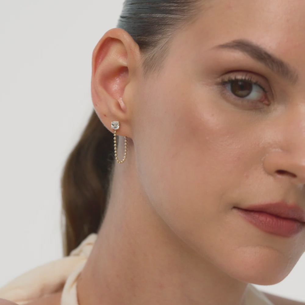 1.00 CTW 14K Gold Asscher Cut Lab Grown Diamond Beaded Chain Stud Earrings - Narla Ferkos Fine Jewelry