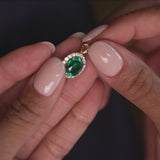 3.60 Ctw 14k Lab Grown Colombian Emerald and Diamond Halo Pendant Necklace - Aura Ferkos Fine Jewelry