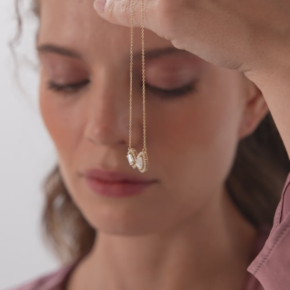 1.55 ctw Lab Grown Pear & Emerald Cut Toi et Moir Halo Setting Necklace - Sanaa Ferkos Fine Jewelry