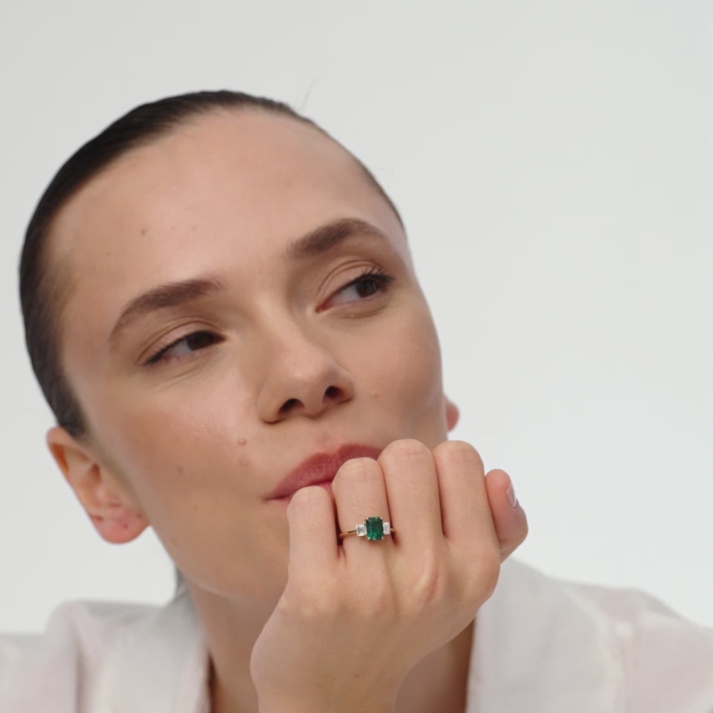1.75 Ctw 14K Lab Grown Emerald Three Stone Engagement Ring - Yindi Ferkos Fine Jewelry