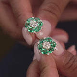 4.70 Ctw 14k Lab Grown Emerald and Diamond Cluster Stud Earrings - Brina Ferkos Fine Jewelry