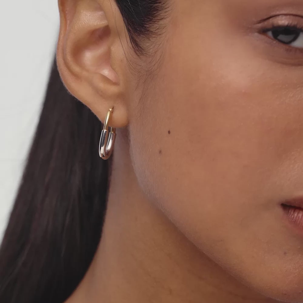 14k Gold Two Tone Oval Staple Hoop Earrings Ferkos Fine Jewelry