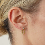 14k Dainty Dangline Oval Link Diamond Earrings
