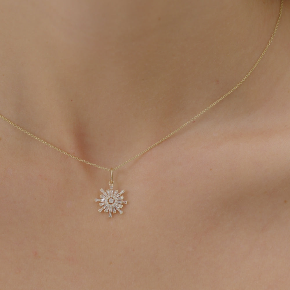 14k Baguette Diamond Sunburst Necklace Ferkos Fine Jewelry