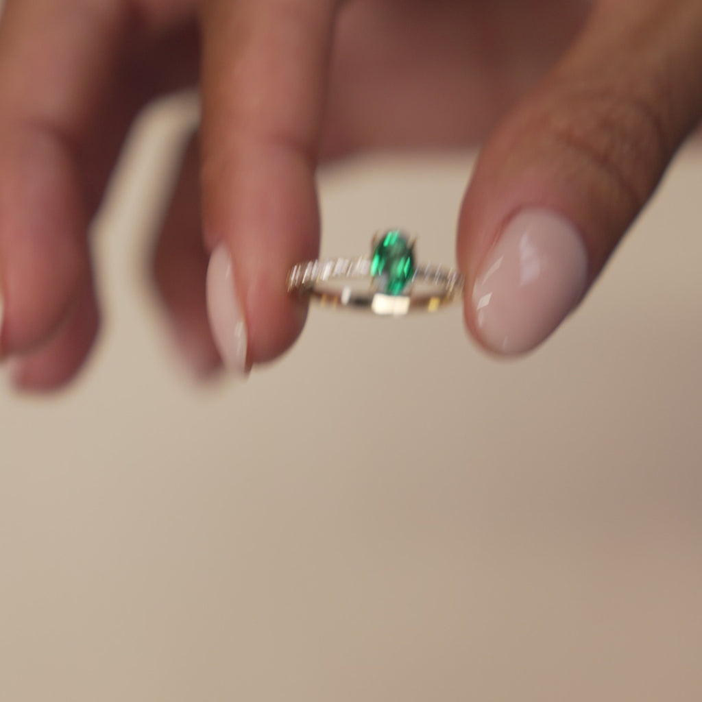 0.88 Ctw 14k Lab Grown Colombian Emerald and Diamond Ring - Eleni Ferkos Fine Jewelry
