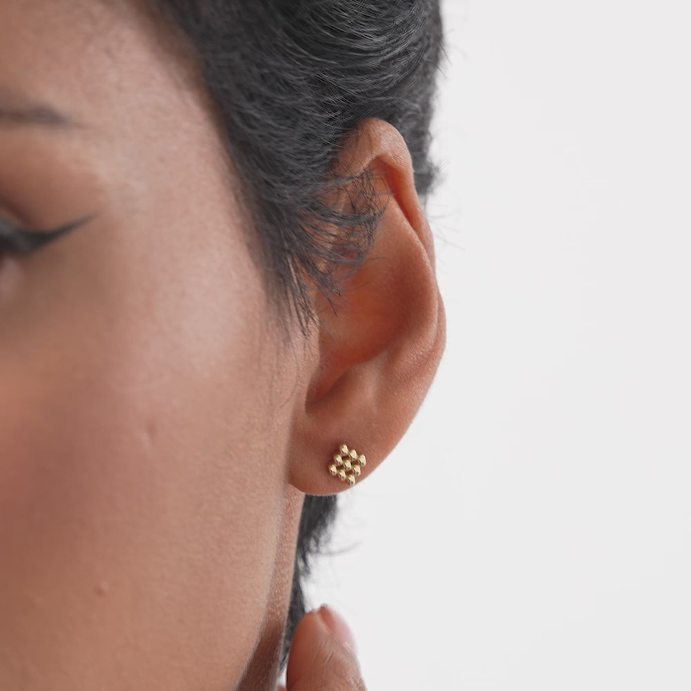 14K Gold Geometric Beaded Stud Earrings Ferkos Fine Jewelry
