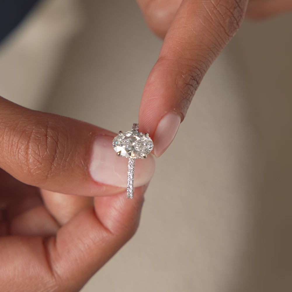 2.40 Ctw 14k Oval Shaped Lab Grown Diamond Pavé Setting with Hidden Halo - Vivara Ferkos Fine Jewelry