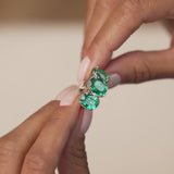 9.15 Ctw 14k Lab Grown Colombian Emerald Three Stone Ring - Thea