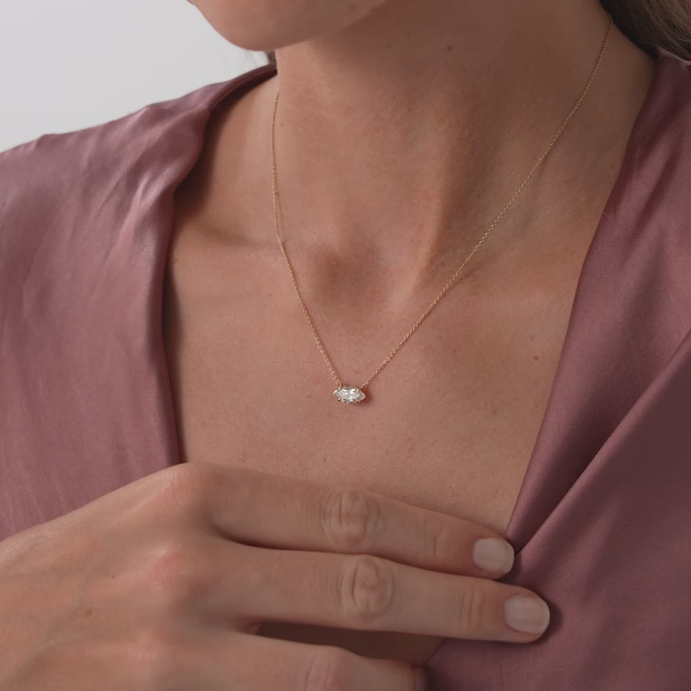 1.00 Ctw 14k Prong Setting Marquise Shape Lab Grown Diamond Solitaire Necklace - Lilia Ferkos Fine Jewelry