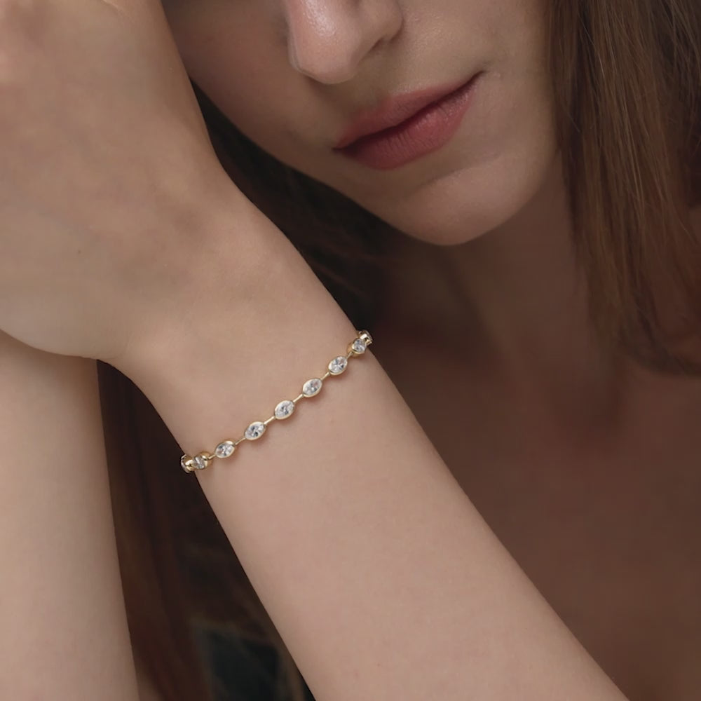 3.75 ctw 14K Gold Oval Lab Grown Diamond Bezel Tennis Bracelet video