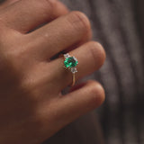 1.20 Ctw 14k Lab Grown Colombian Emerald and Diamond Three Stone Ring - Lyra Ferkos Fine Jewelry