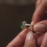4.20 Ctw 14k Oval Shape Lab Grown Colombian Emerald and Diamond Halo Engagement Ring - Alma