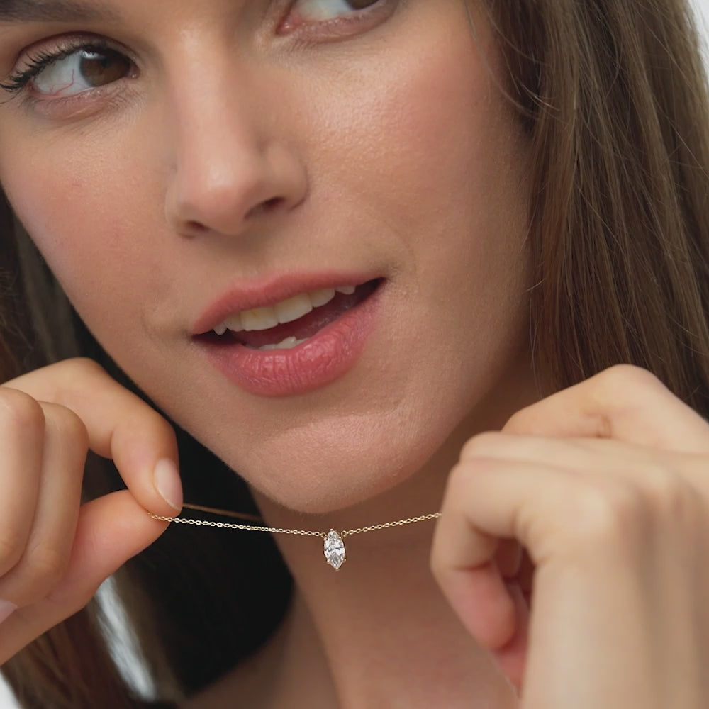 14K 0.50 CTW 6 Prongs Marquise Lab Diamond Solitaire Necklace - Lulu Ferkos Fine Jewelry