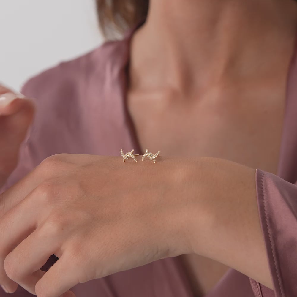 14k Diamond Knot Unique Stud Earrings Ferkos Fine Jewelry