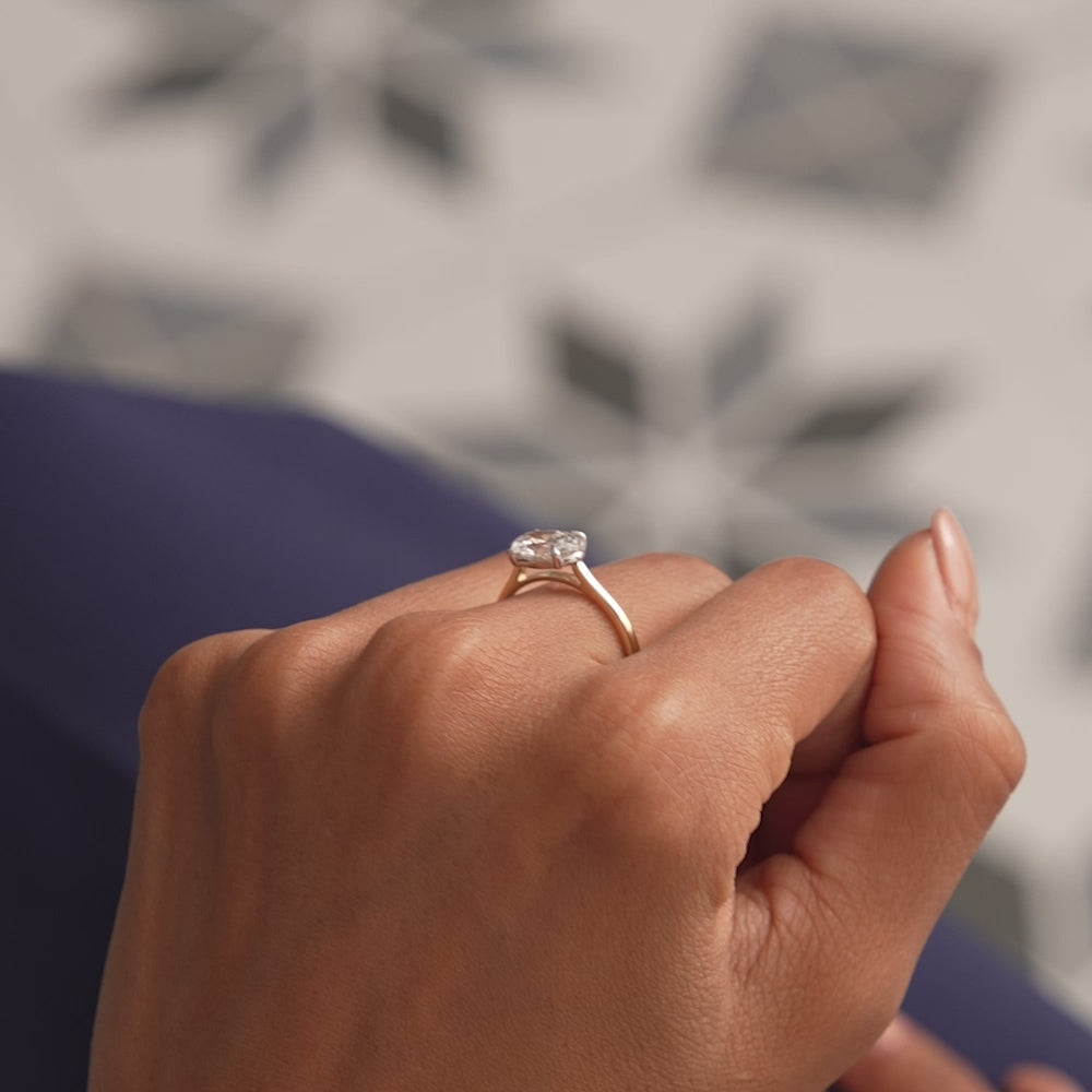 1 CTW 14k Oval Shaped Lab Grown Pear Shaped East-West Set Diamond Ring - Nives Ferkos Fine Jewelry