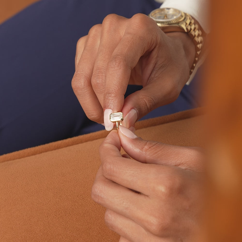 2.00 Ct 14k Emerald Cut Lab Grown Bezel Setting Diamond Engagement Ring – Naomi Ferkos Fine Jewelry