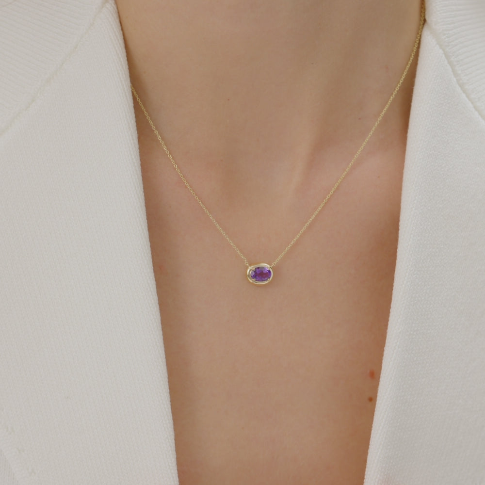 14K Prong Setting Oval Shaped Amethyst Necklace Ferkos Fine Jewelry