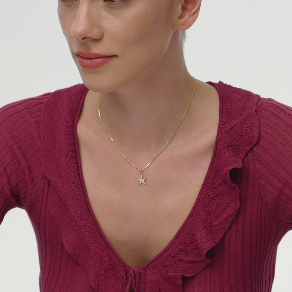 14k Starfish Charm Necklace with Diamonds Ferkos Fine Jewelry