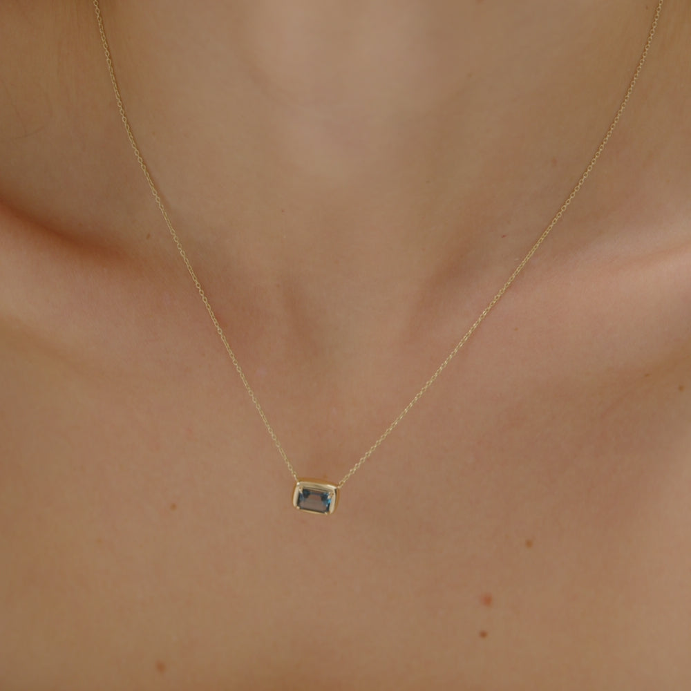 14K Prong Setting Emerald Cut London Blue Topaz Necklace Ferkos Fine Jewelry