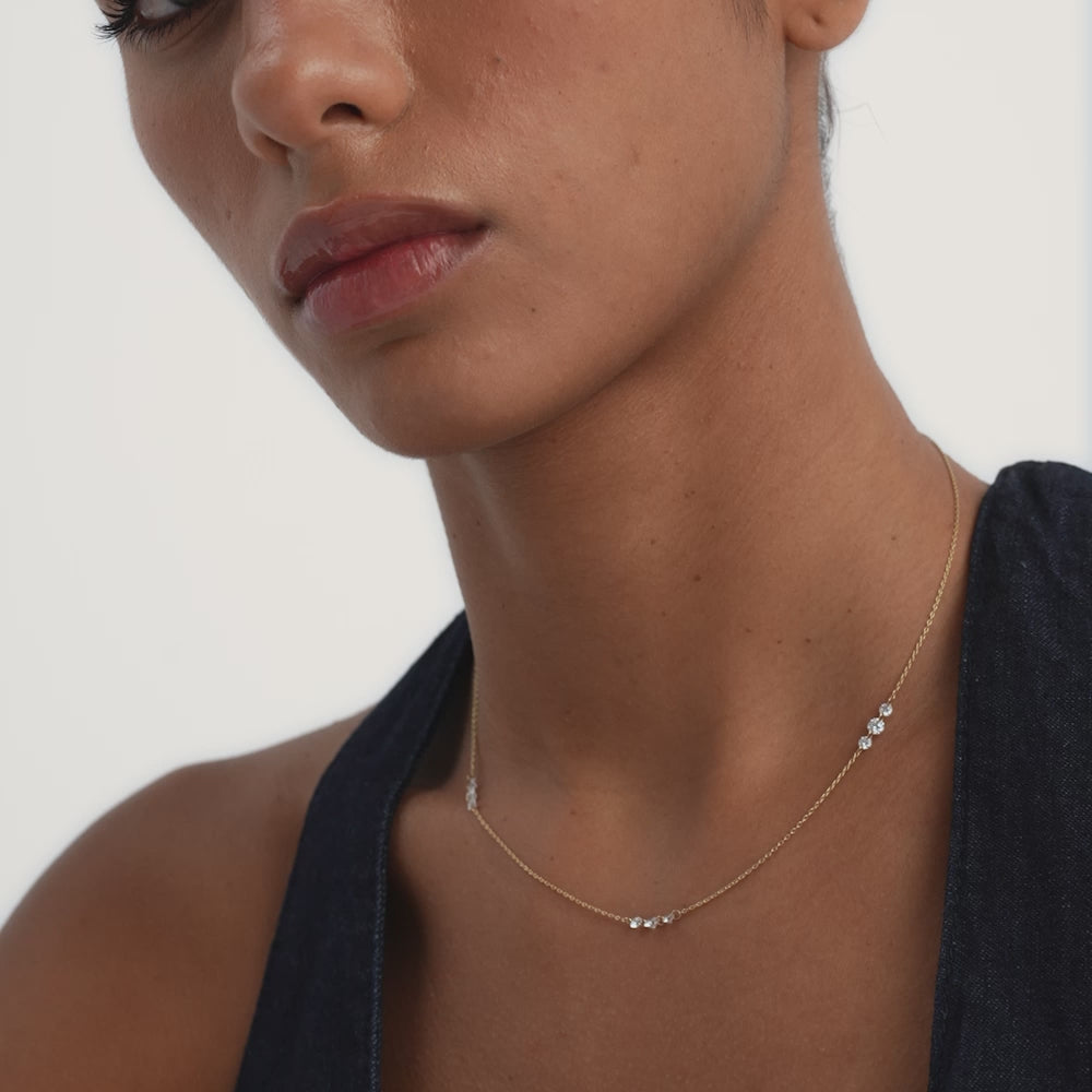 14K Gold Round Lab Grown Diamond Drilled Trio Station Necklace - 0.95 ctw Ferkos Fine Jewelry
