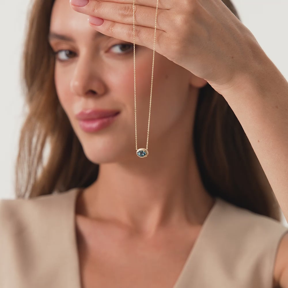 14K Prong Setting Oval Shaped London Blue Topaz Necklace Ferkos Fine Jewelry