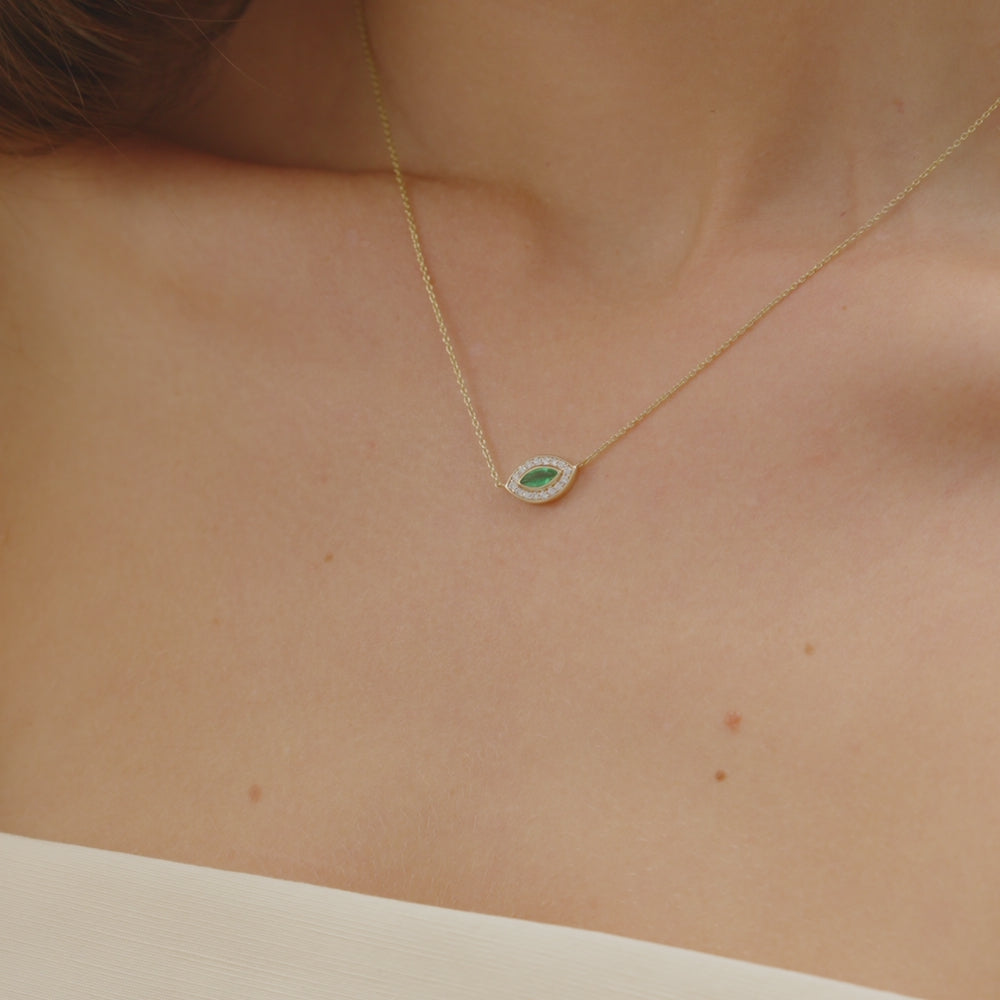 14k Marquise Emerald Diamond Halo Necklace Ferkos Fine Jewelry