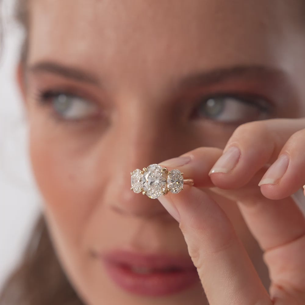 5.15 Ctw 14k Lab Grown Oval Shaped Three-Stone Diamond Engagement Ring - Laura Ferkos Fine Jewelry