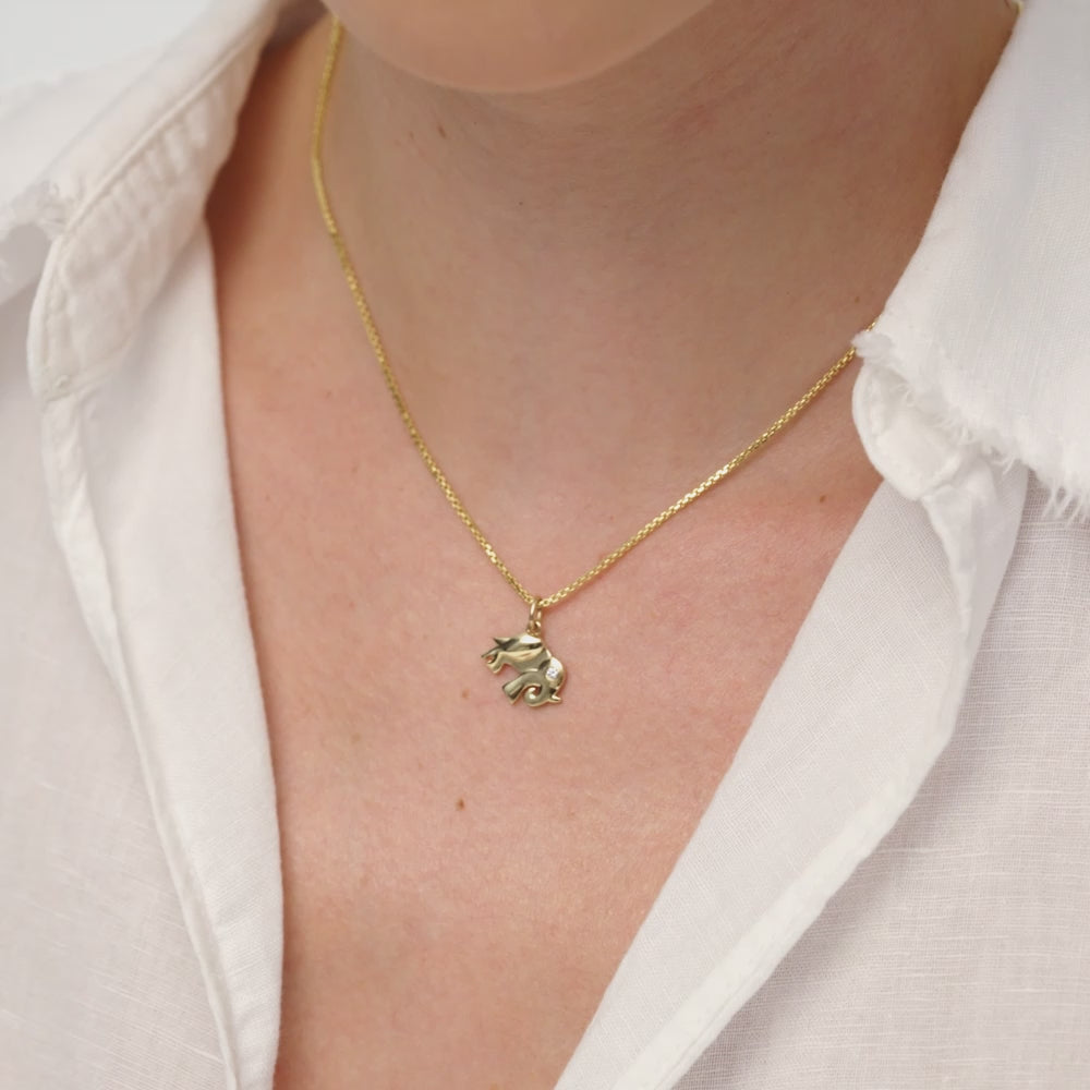 14k Lucky Elephant Charm Necklace with a Diamond Ferkos Fine Jewelry