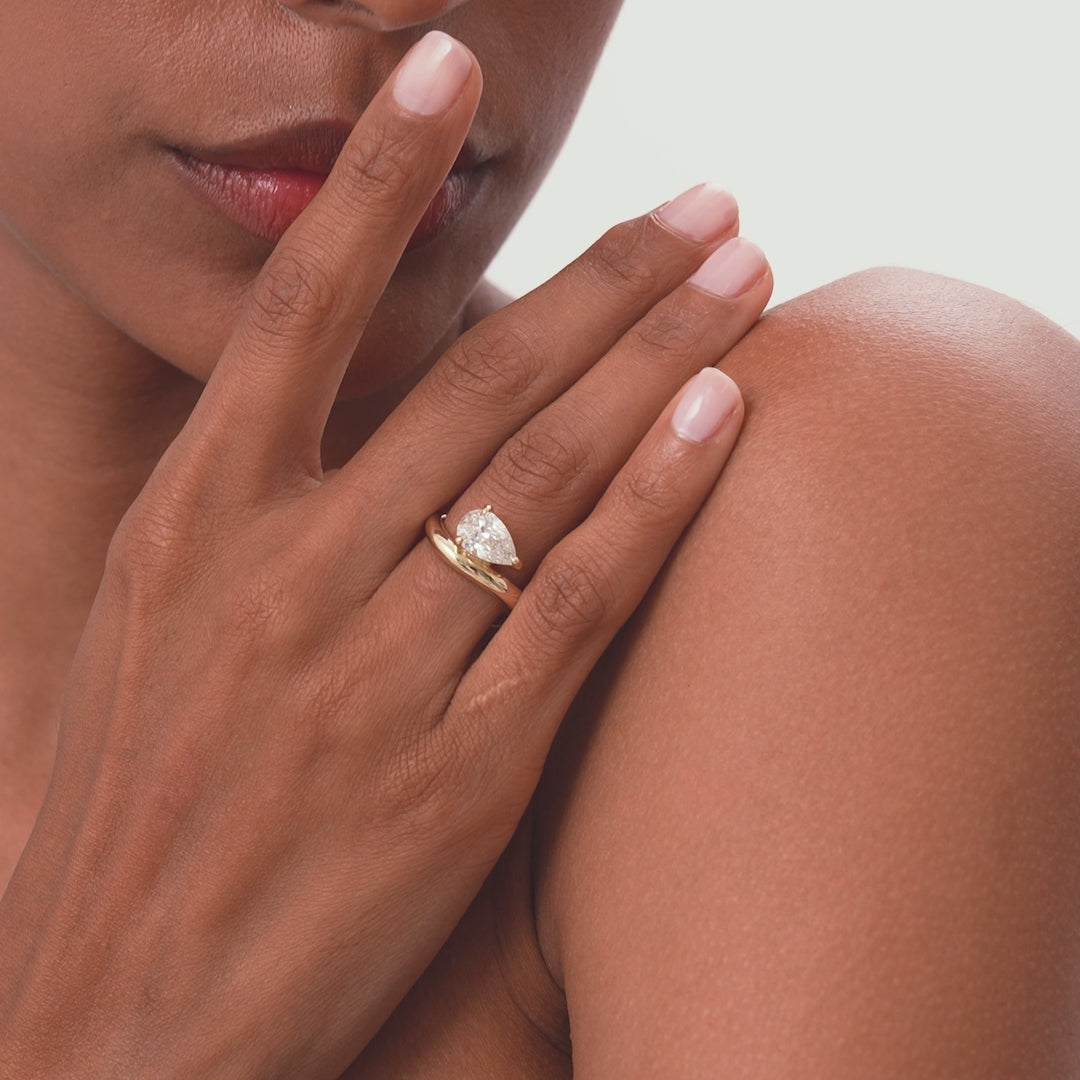 1.55 ctw 14k Lab Grown Pear Shaped Wave Diamond Engagement Ring - Sophie Ferkos Fine Jewelry