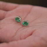 1.86 Ctw 14k Lab Grown Emerald and Diamond Oval Halo Stud Earrings - Edda