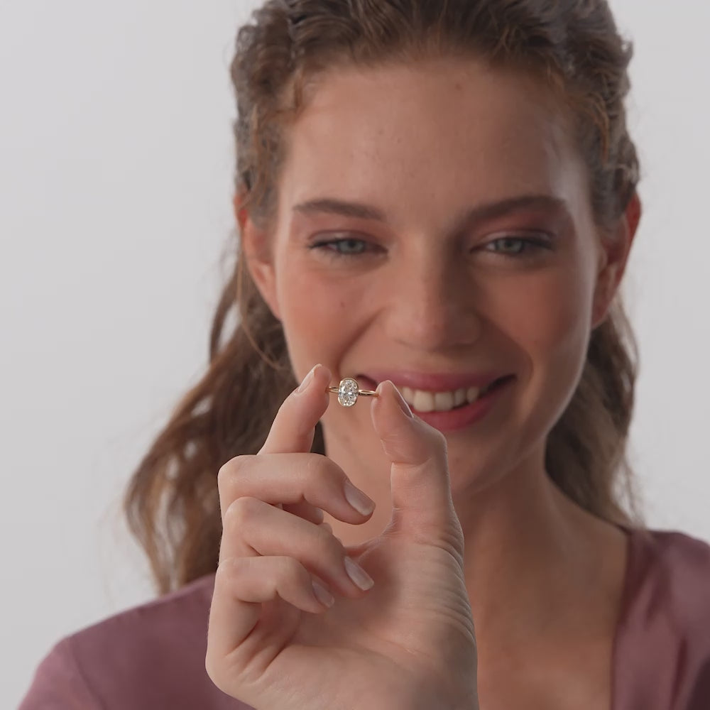 1.5 Ctw 14k Oval Shaped Lab Grown Diamond Half Bezel Engagement Ring - Rita Ferkos Fine Jewelry