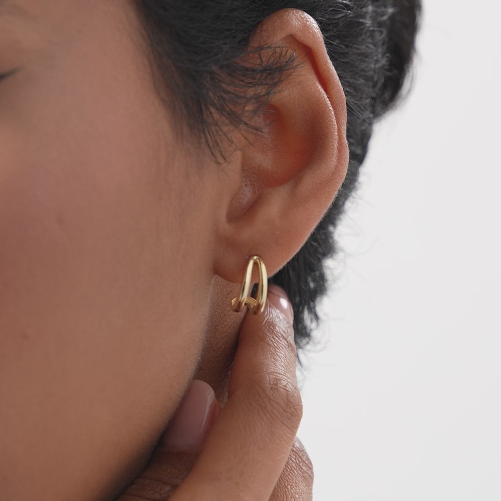 14k Gold Double Curved J Hoop Earrings Ferkos Fine Jewelry