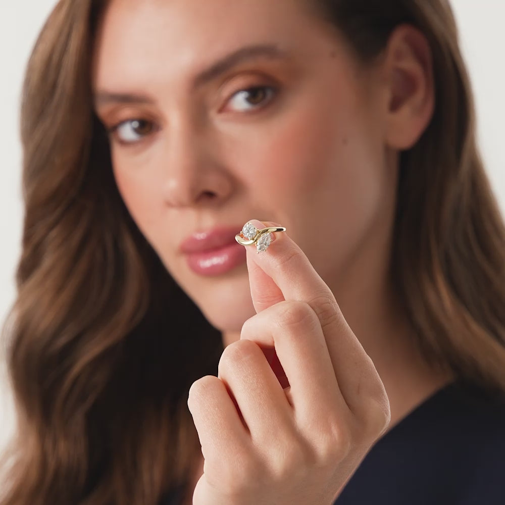 1.50 Ctw 14k Prong Setting Marquise & Round Lab Grown Diamond Toi Moi Ring - Marla Ferkos Fine Jewelry