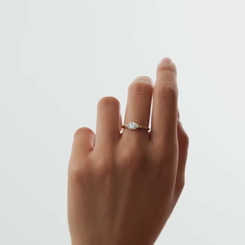 0.75 ctw 14k Marquise Shaped East-West Lab Grown Engagement Ring - Olivia Ferkos Fine Jewelry