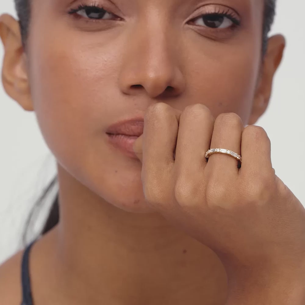 14K Baguette and Round Lab Diamond Stackable Band - Indra Ferkos Fine Jewelry
