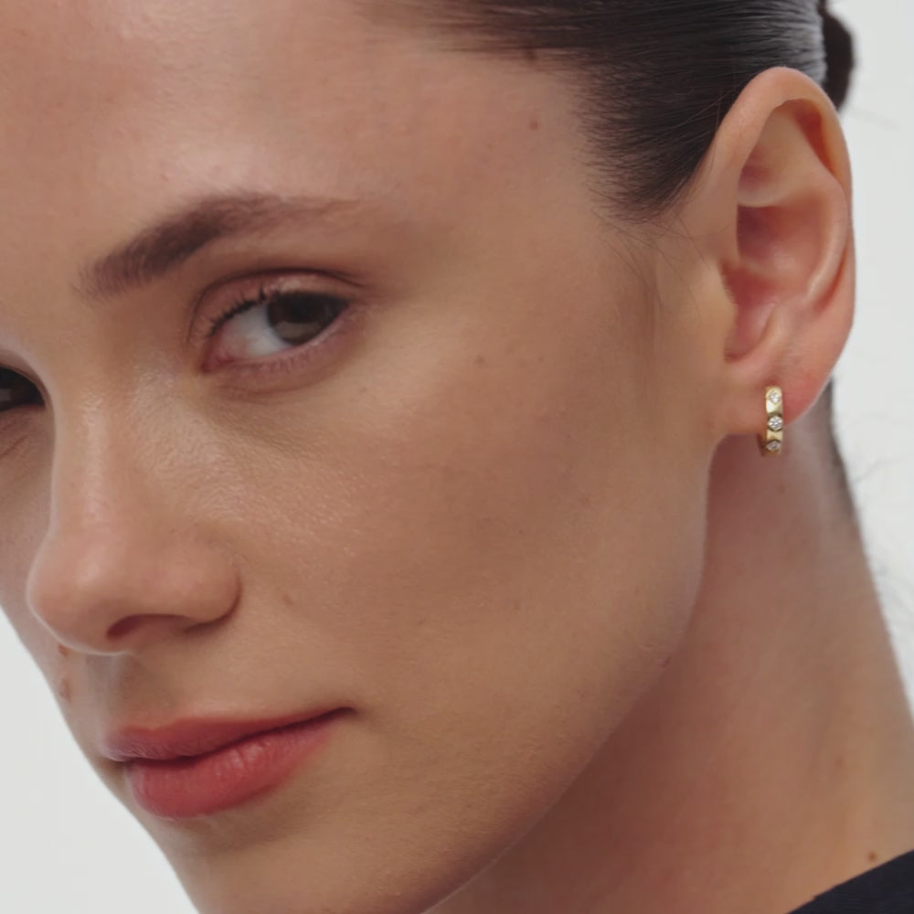 14K Bold Unique Diamond Hoop Earrings Ferkos Fine Jewelry