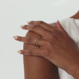 14K Gold Beaded Band Criss Cross Statement Ring