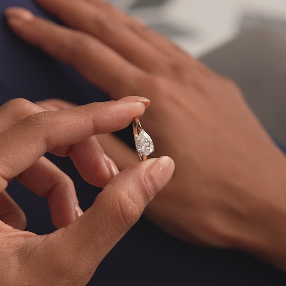 1 CTW 14k Pear Shaped Lab Grown Pear Shaped East-West Set Diamond Ring - Daria Ferkos Fine Jewelry