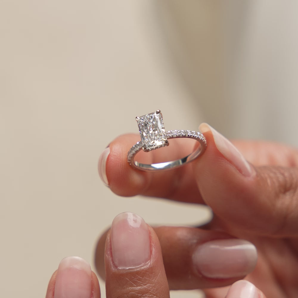 2.00 Ctw 14k Radiant Cut Lab Grown Diamond Pavé Band Ring with Hidden Halo – Delara Ferkos Fine Jewelry